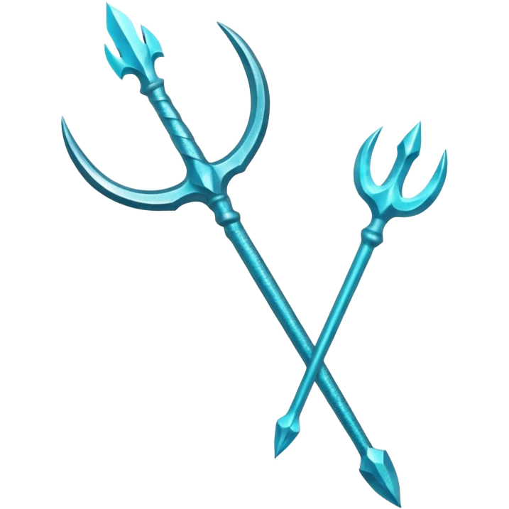 Cyan Poseidon's trident with glitter emoji