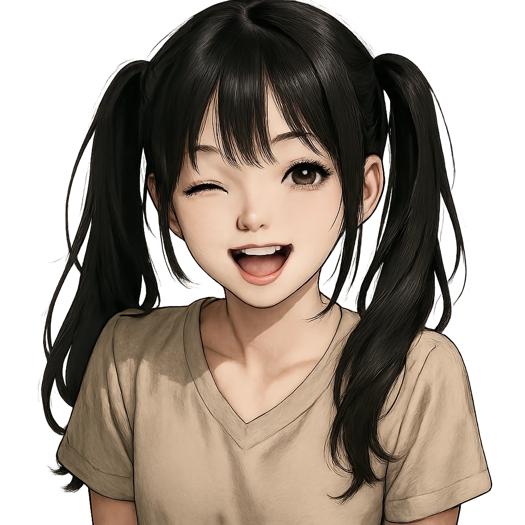 realistic anime style girl with twin tails and a playful expression emoji