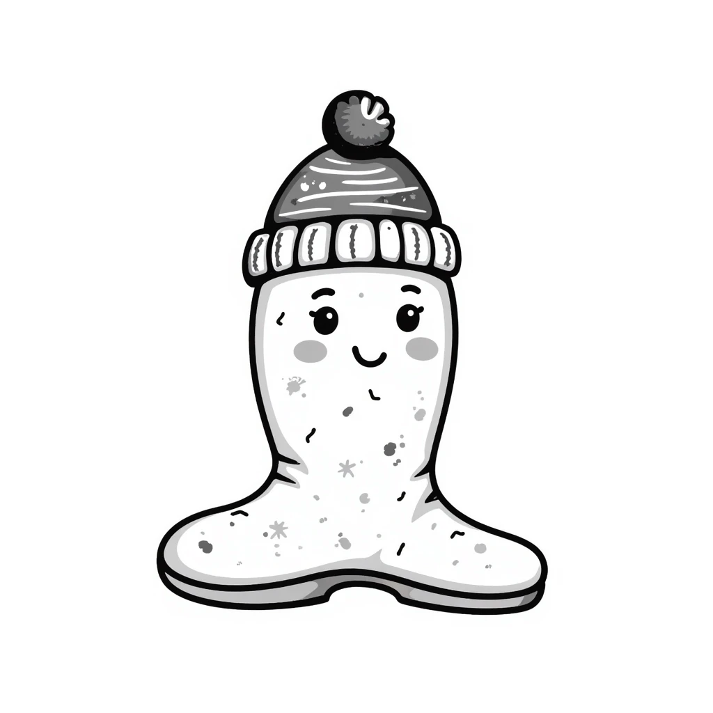 A smiling Russian felt boot (valenok) with a cute winter knitted hat with pom-pom on top emoji