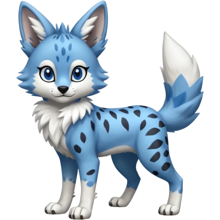 Blue cute adorable serval-sergal-Lycanroc-wolf-fusion-hybrid, full body emoji