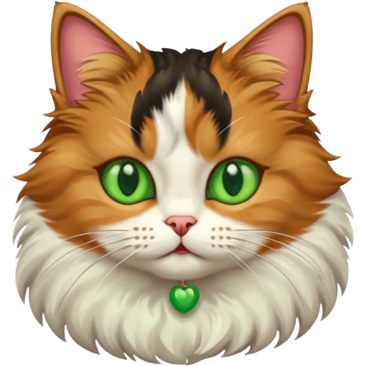 tricolor fluffy cat with green eyes emoji