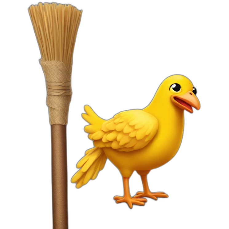 a rubber chicken taped to a broom stick emoji