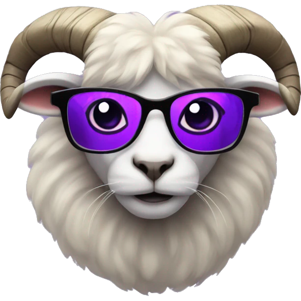 Ram with purple fur and black cat eye glasses emoji