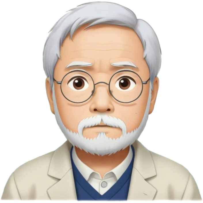 Hayao Miyazaki (filmmaker) – Cinematic Realistic Portrait of Hayao Miyazaki, portrayed with gentle, wise eyes and a thoughtful expression, set against a backdrop of whimsical sketches and animated landscapes reminiscent of Studio Ghibli, rendered with soft natural lighting and rich, detailed textures that evoke creative magic. emoji