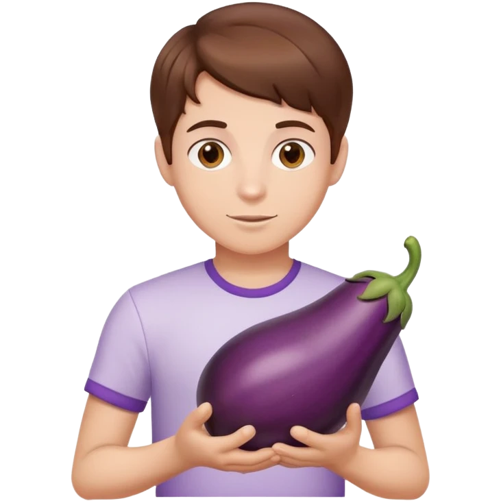 brown hair boy with eggplant emoji