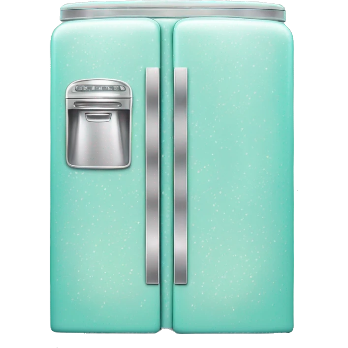 Realistic silver and pastel tiffany blue retro vintage fridge with white shiny sparkly glitter and diamonds on it. emoji