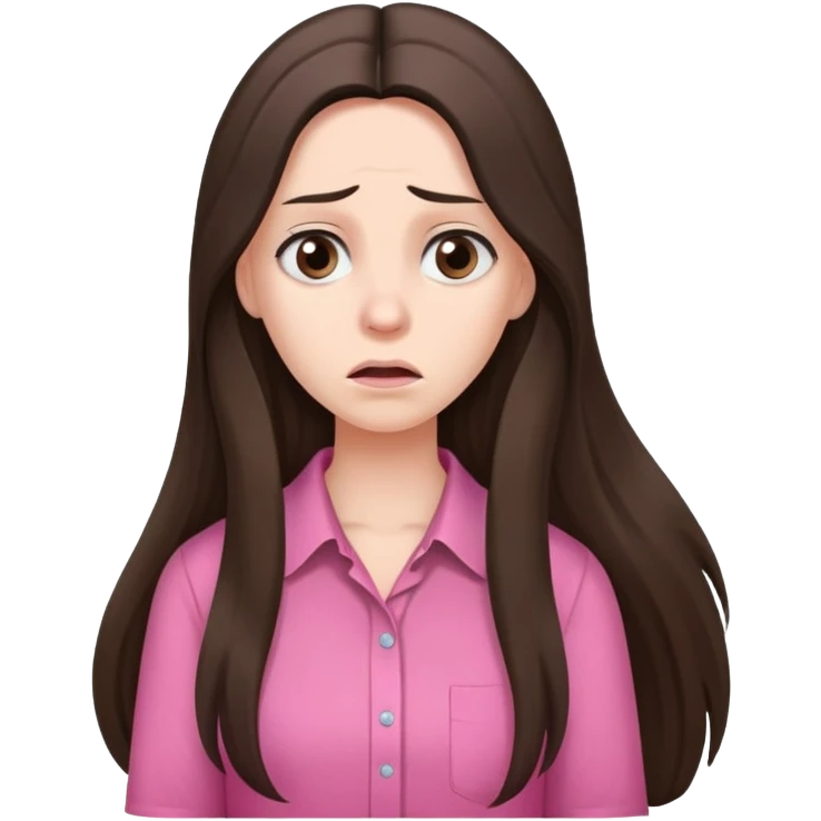 Very long hair Brunette with white skin worried with pink shirt emoji