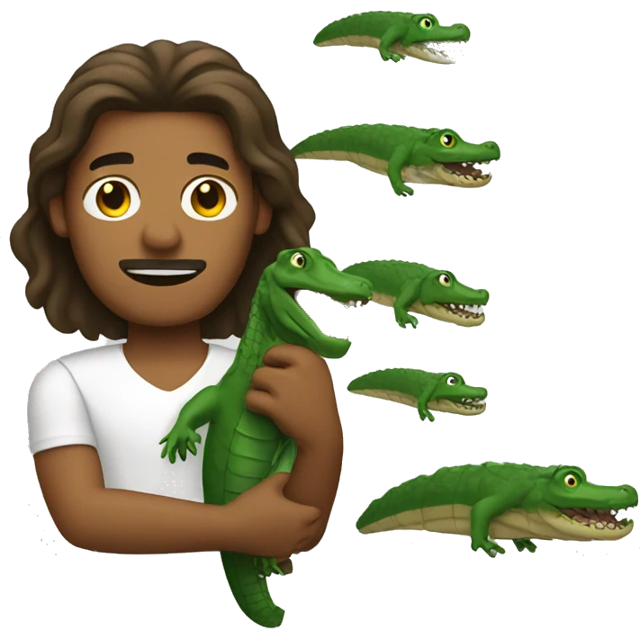 Long hair brown man holding alligator  emoji