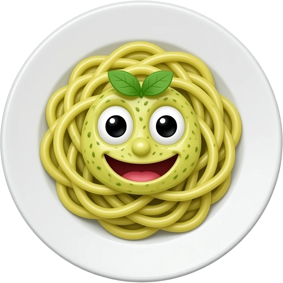 a friendly pesto pasta with a plate emoji