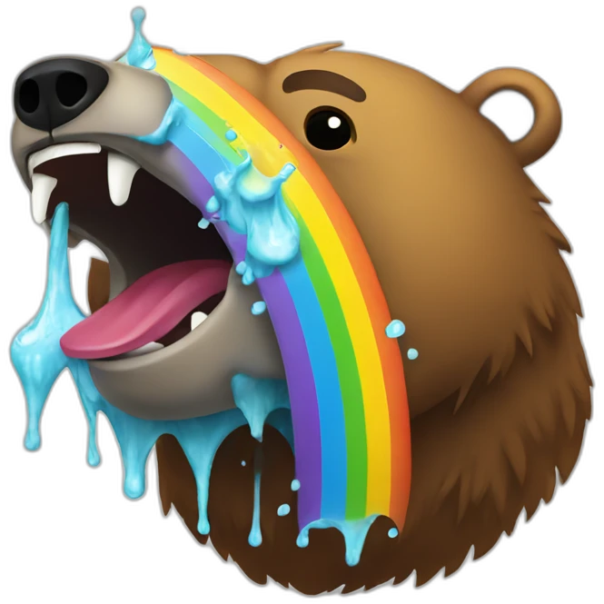 Grizzly head puking a rainbow emoji