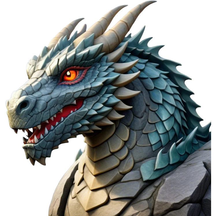 Cinematic Noble Giant Rock Dragon Portrait Emoji, Poised and awe-inspiring, with a massive, rugged form carved from ancient stone, featuring intricately textured scales that resemble weathered granite and basalt, and piercing, stony eyes echoing the strength of timeless mountains; rendered with lifelike detail and earthy natural highlights, high shine, formidable and grounded, styled with an aura of primordial majesty, focused and resolute, soft glowing outline, capturing the essence of an enduring rock titan ready to surge from the screen with ageless power! emoji