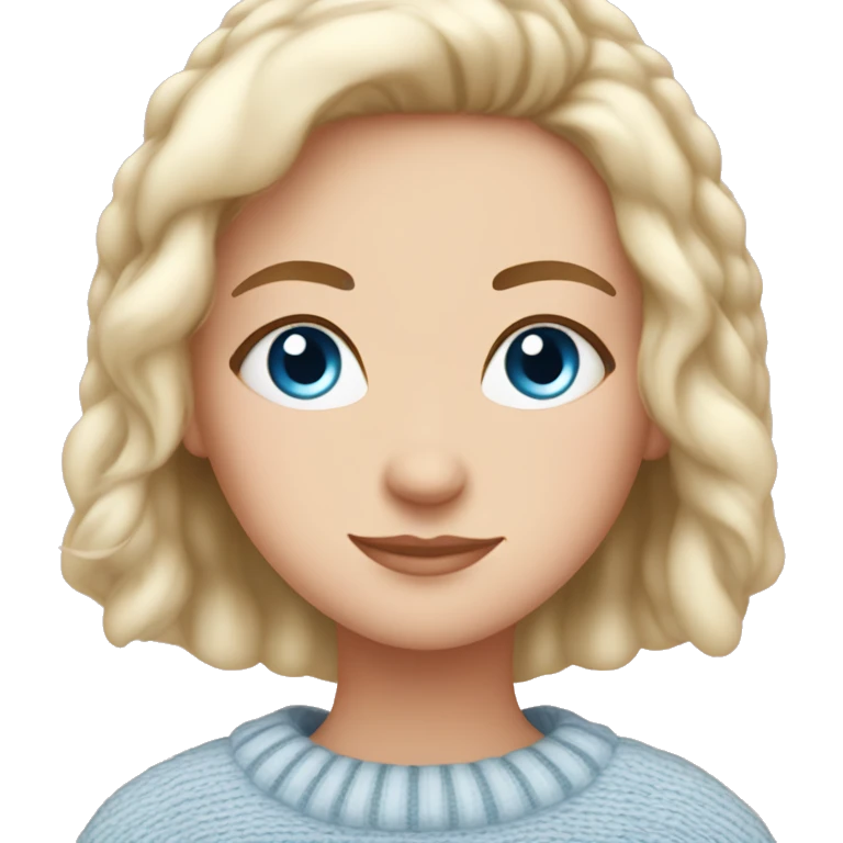 Pretty blue eyed white girl with light pink sweater reading cozy emoji