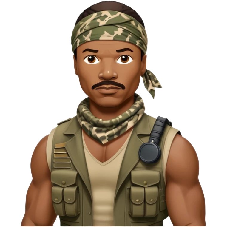 Carl Weathers as Dillon from Predator movie, muscular man in military gear with bandana emoji