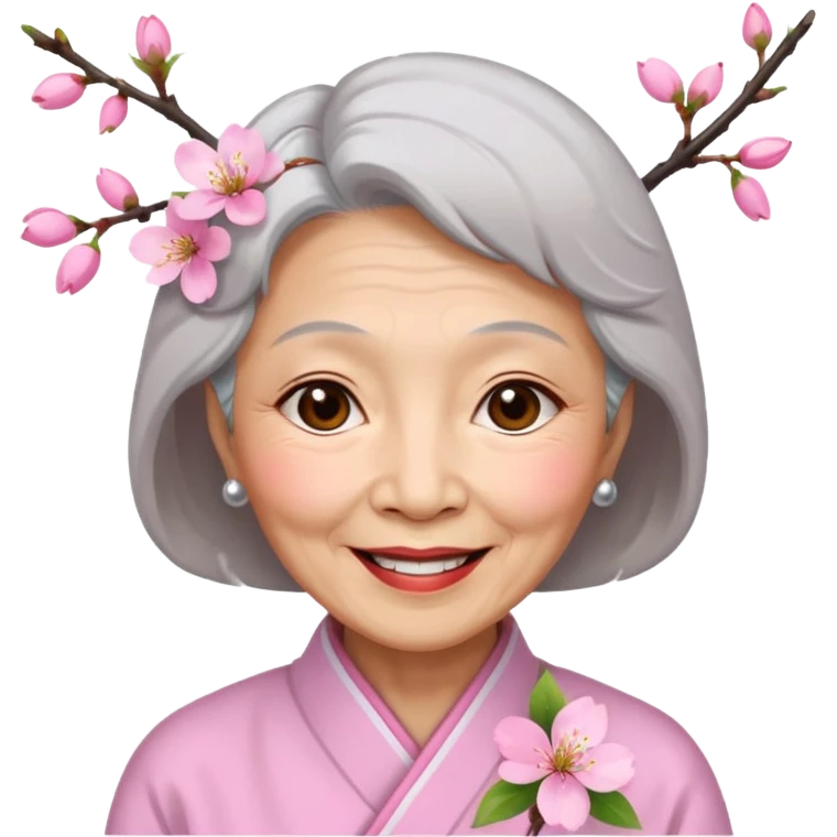 elderly asian woman with cherry blossom emoji