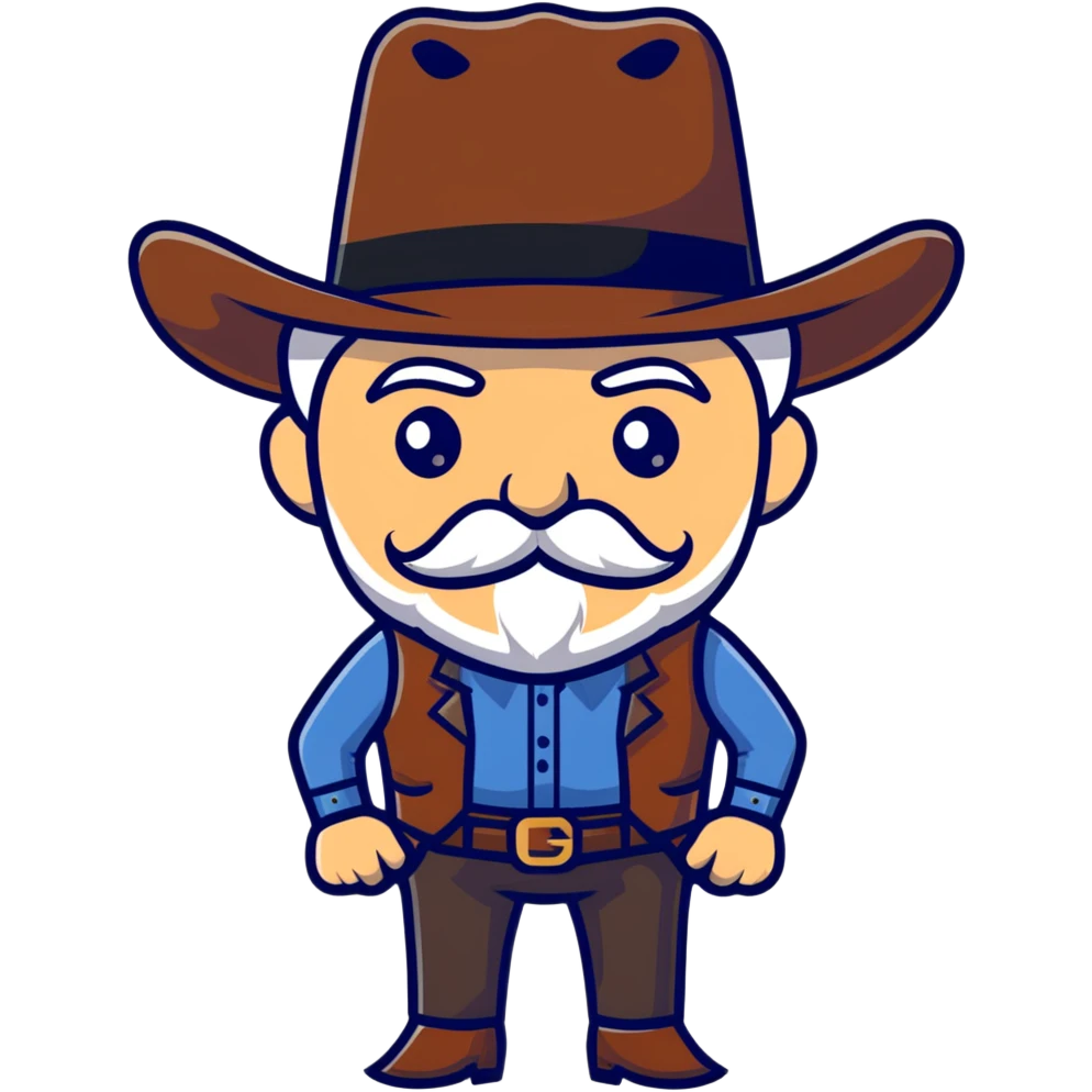 Dutch van der Linde from Red Dead Redemption 2, older man with mustache and beard, cowboy hat, suit, western gang leader emoji