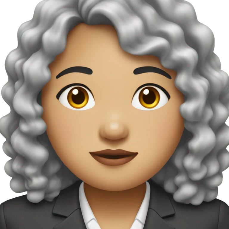 Southeast Asian woman, overweight, wearing a suit, black curly hair emoji