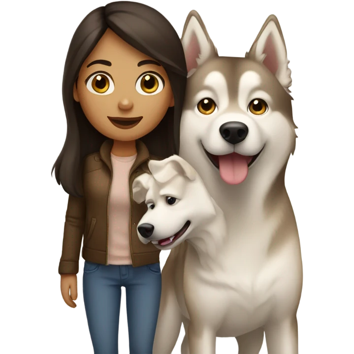 A brunette girl next to a beige  Husky emoji