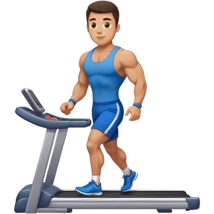 brunette male bodybuilder blue shorts treadmill emoji