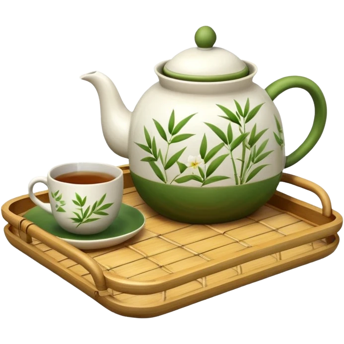 bamboo tray with a teapot and cup emoji