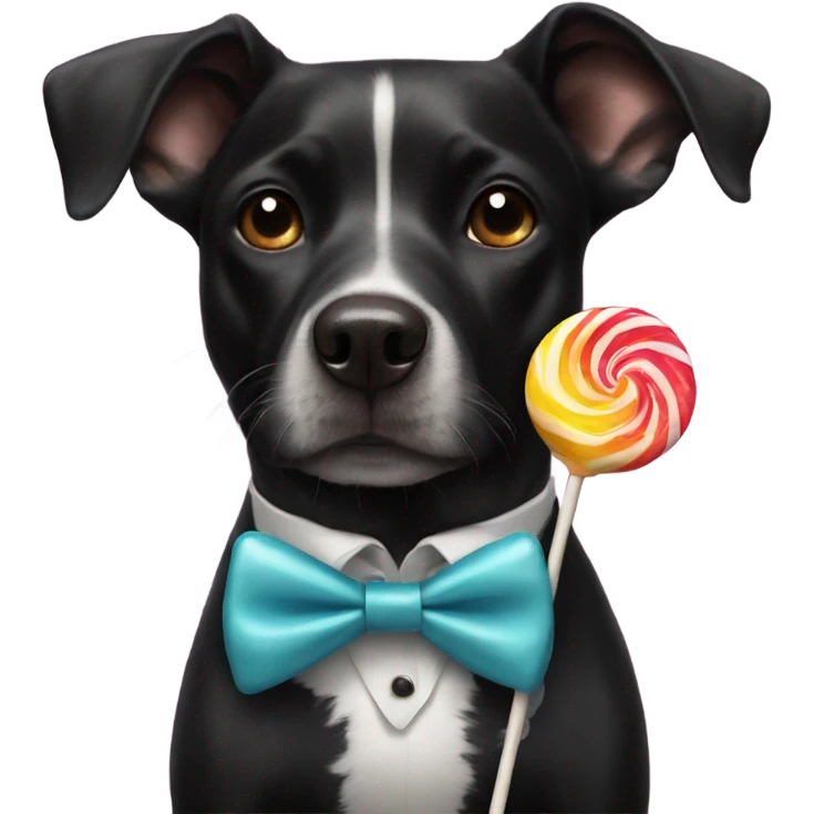 Black dog eating lollipop with a bow tie emoji