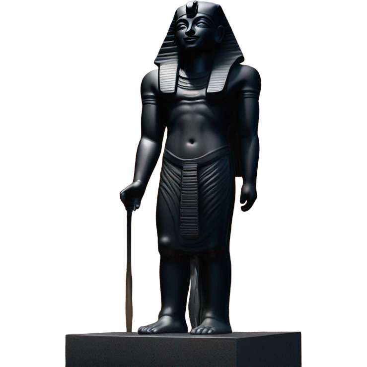 Osiris obsidian statue on granite 30 ton , massive size, sunlight behind, sunset colors, reflections on black stone polished clean perfect, photography angles emoji