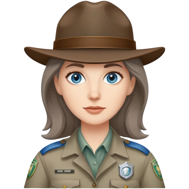white woman park ranger with brown and gray hair and blue eyes emoji