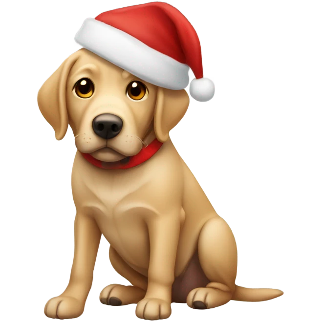 Tan lab in a Santa hat emoji