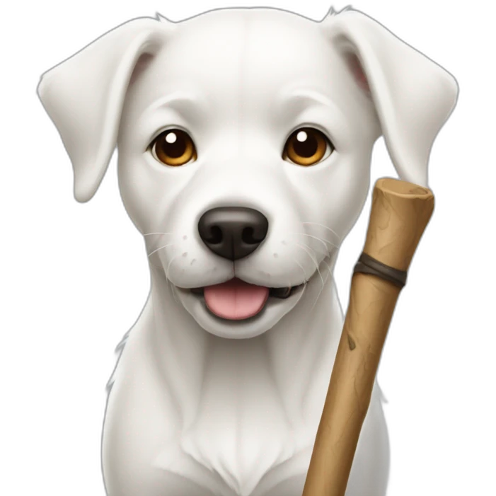 White dog with a stick  emoji