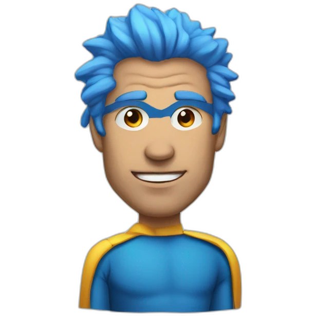 Portrait Super hero man with blue hair emoji