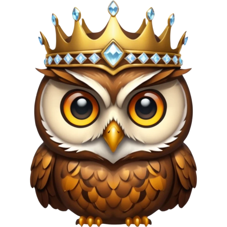 Owl with crystal crown — wise, glowing eyes emoji