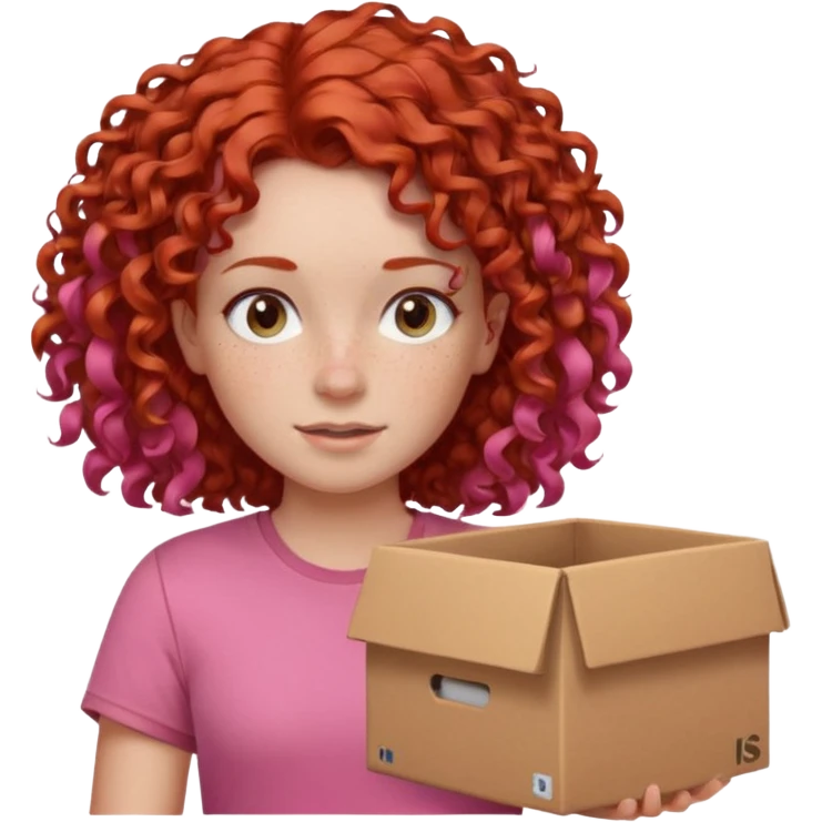 box carrier curly red haired pink tshirt girl  emoji