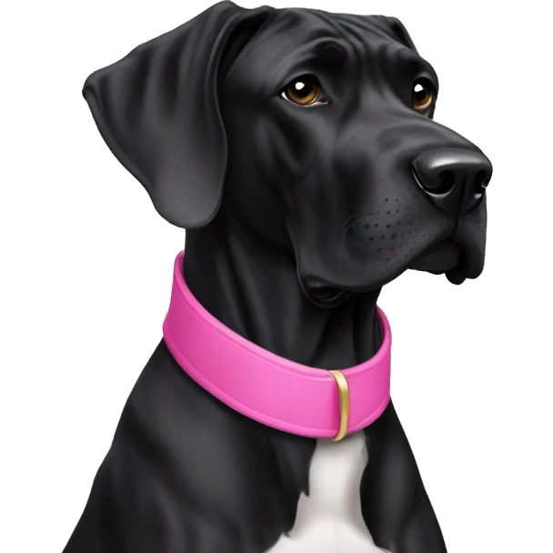 An all black great dane wearing a pink collar emoji