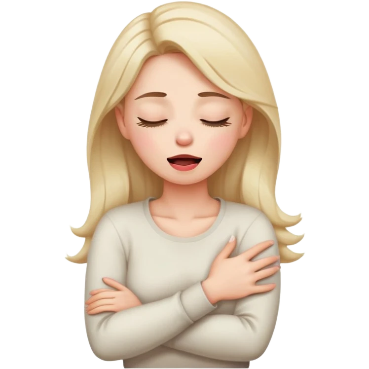 woman crossing arms holding neck frantically closed eyes and tongue out  emoji