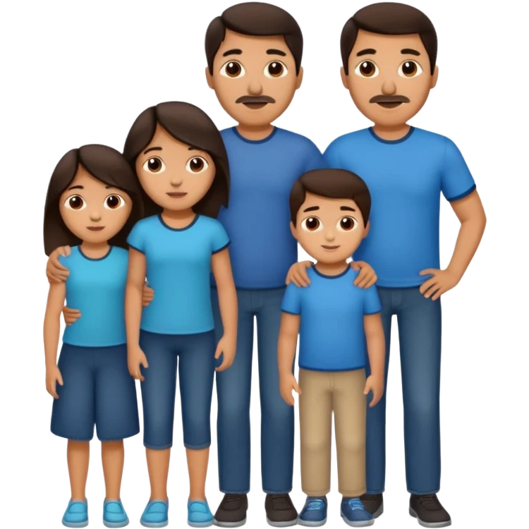 Hispanic family of five: mom, dad, two boys, one girl, all with medium skin and dark brown hair, all children similar in size emoji