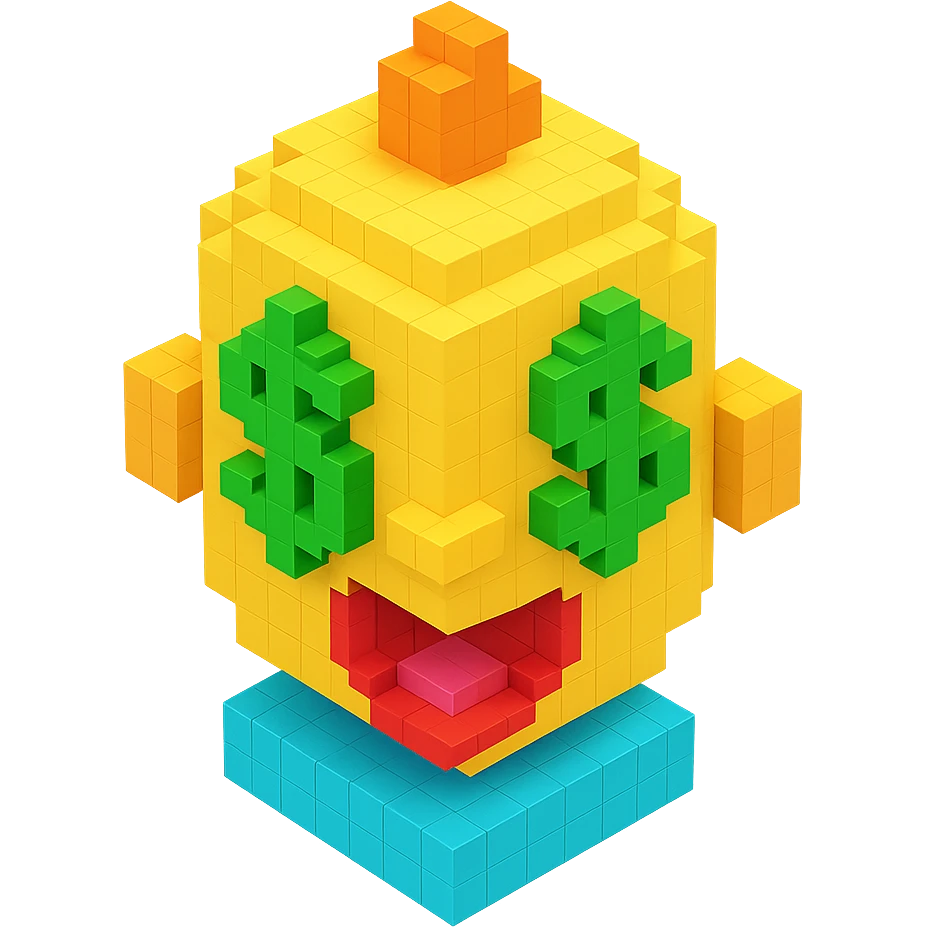 voxel style baby with money eyes emoji