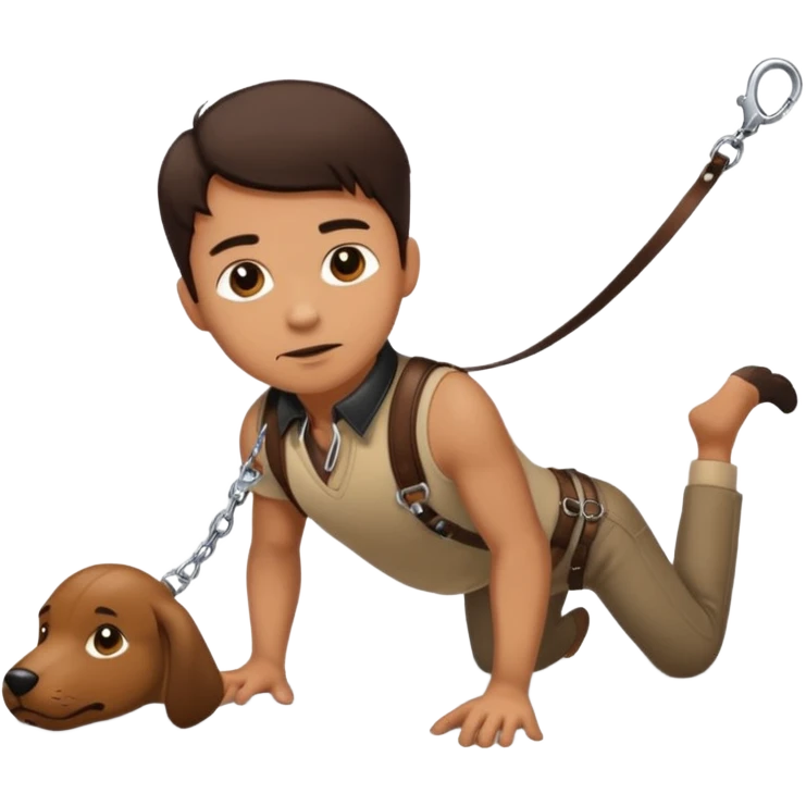 Brunette man crawling with a collar and leash on emoji