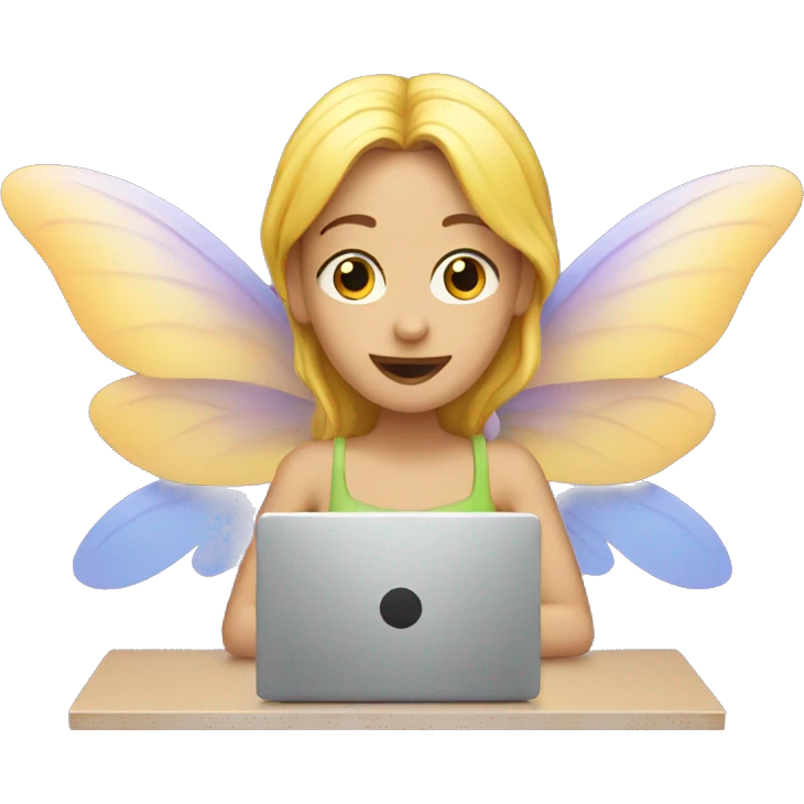 Fairy with big wings at the computer emoji
