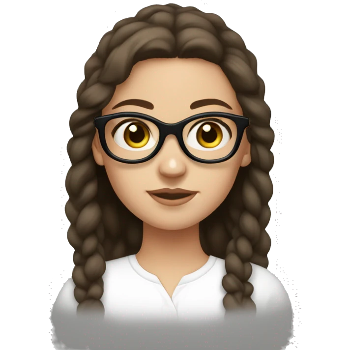 white girl, hazel eyes, dark brown hair, with black round glasses emoji