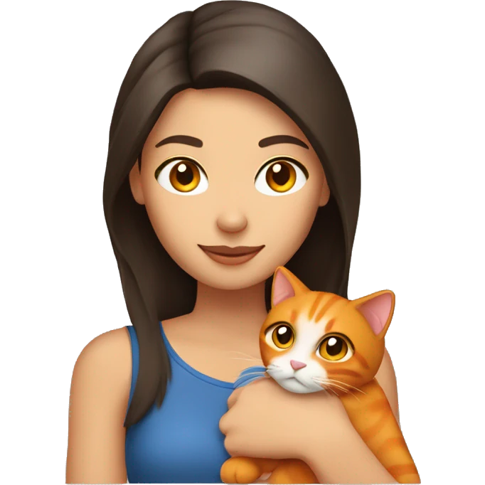 pretty brunette woman holding orange cat emoji
