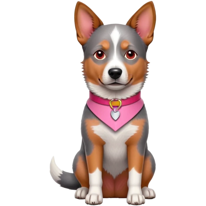 3D style Australian cattle dog with red coat sitting upright, facing forward, wearing a pink collar emoji
