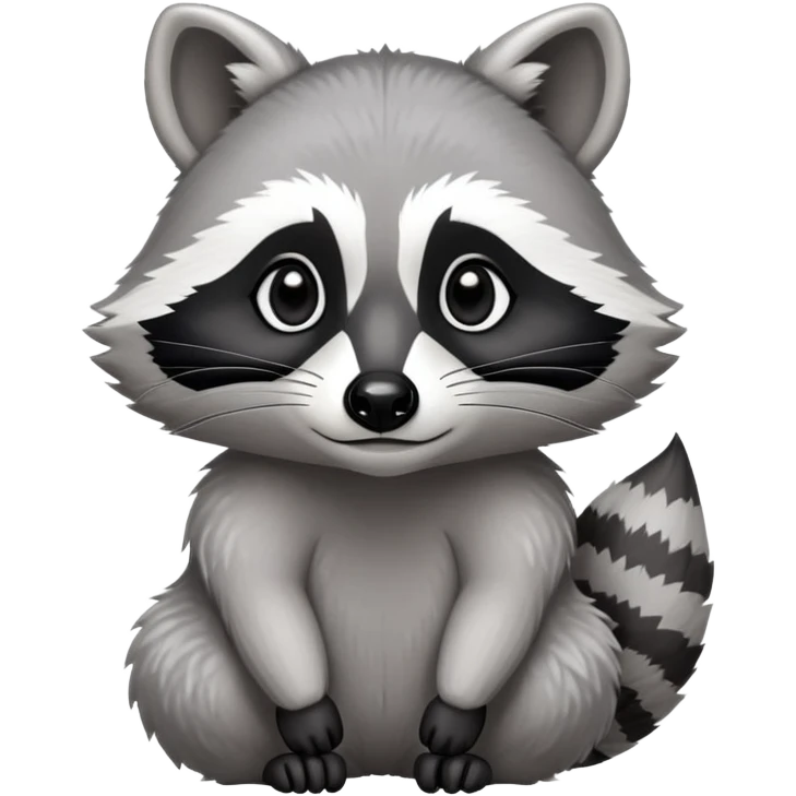 Cinematic-Noble-Raccoon-Portrait-Emoji – Poised and confident, with a sturdy build and a beautifully textured fur of silver-grey accented by dark black facial markings, deep-set, cute big black eyes, simplified yet sharp and sophisticated zoom out to show shoulders emoji