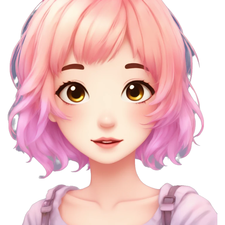 Gorgeous anime style shojo character with blushing face aesthetic and pretty colorful shiny gradient pastel hair trending style emoji