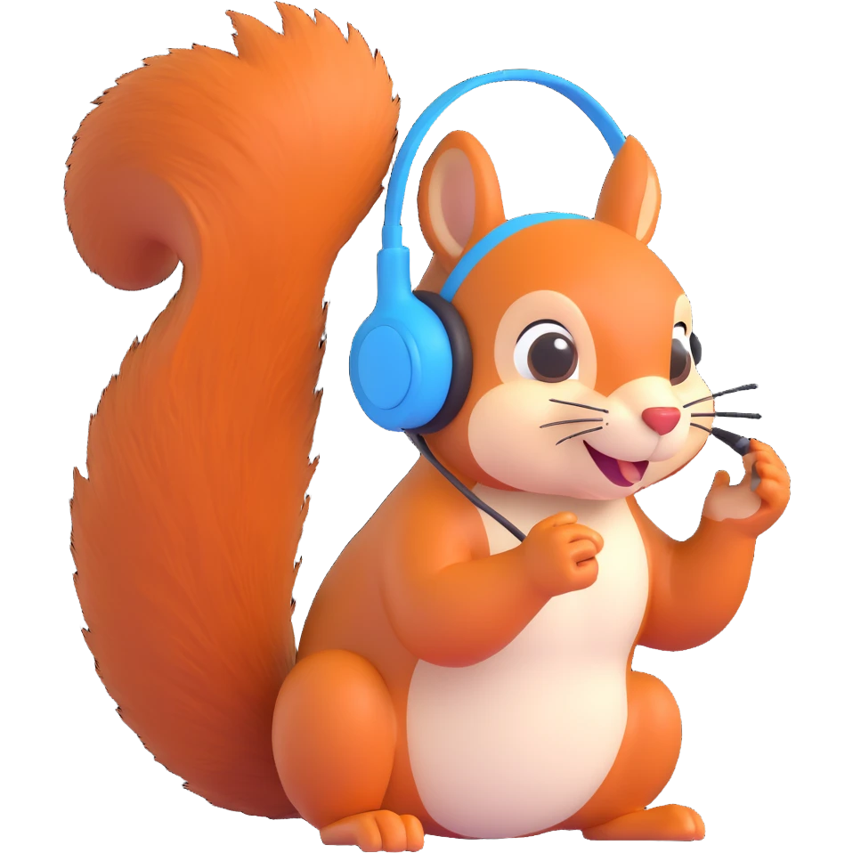 playful squirrel with a headset, talking animatedly, emoji style emoji
