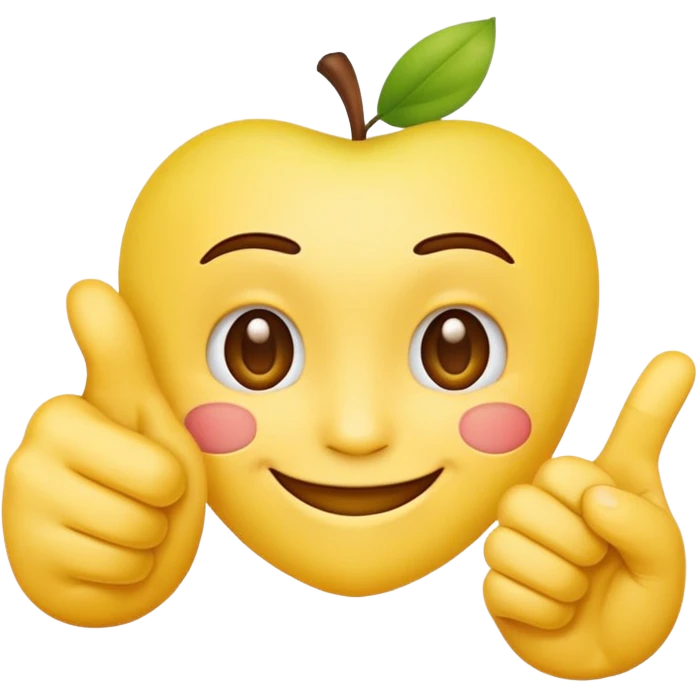 Classic apple style yellow emoji face smiling with hand in frame with their thumb and pointer finger crossed on the same hand emoji