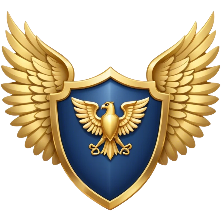 a navy blue shield with large gold wings behind emoji