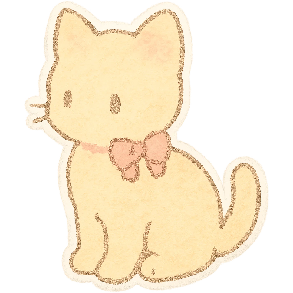 small pastel kitten silhouette, Japanese hand-drawn soft sticker style, full object, transparent background, with a tiny bow emoji