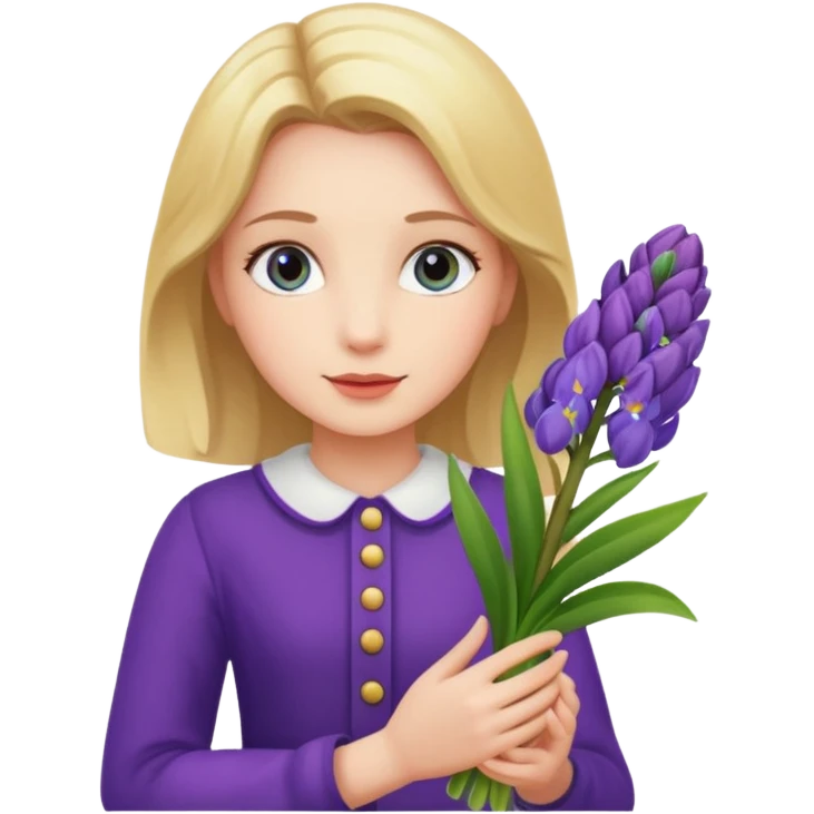 Girl holding hyacinth in hands emoji