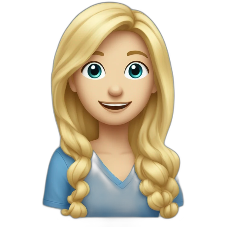 Een moeder met blond haar en een blauwe shirt waar op staat de anderen moeders doen ook maar wat en een spijkerbroek emoji