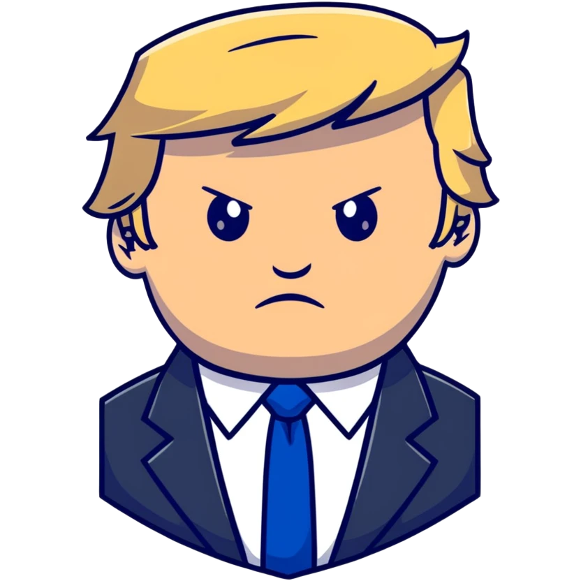 Donald Trump with blonde hair and blue tie emoji