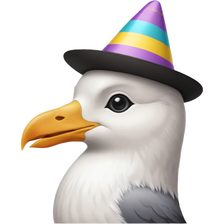 A seagull head with a party hat, without the body emoji